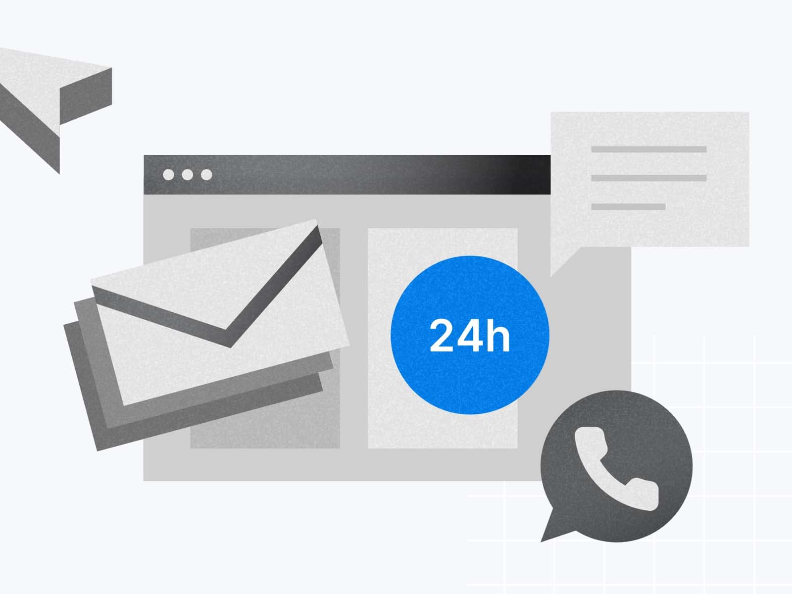 Illustration 24 Stunden Kundensupport, telefonisch & per Mail.