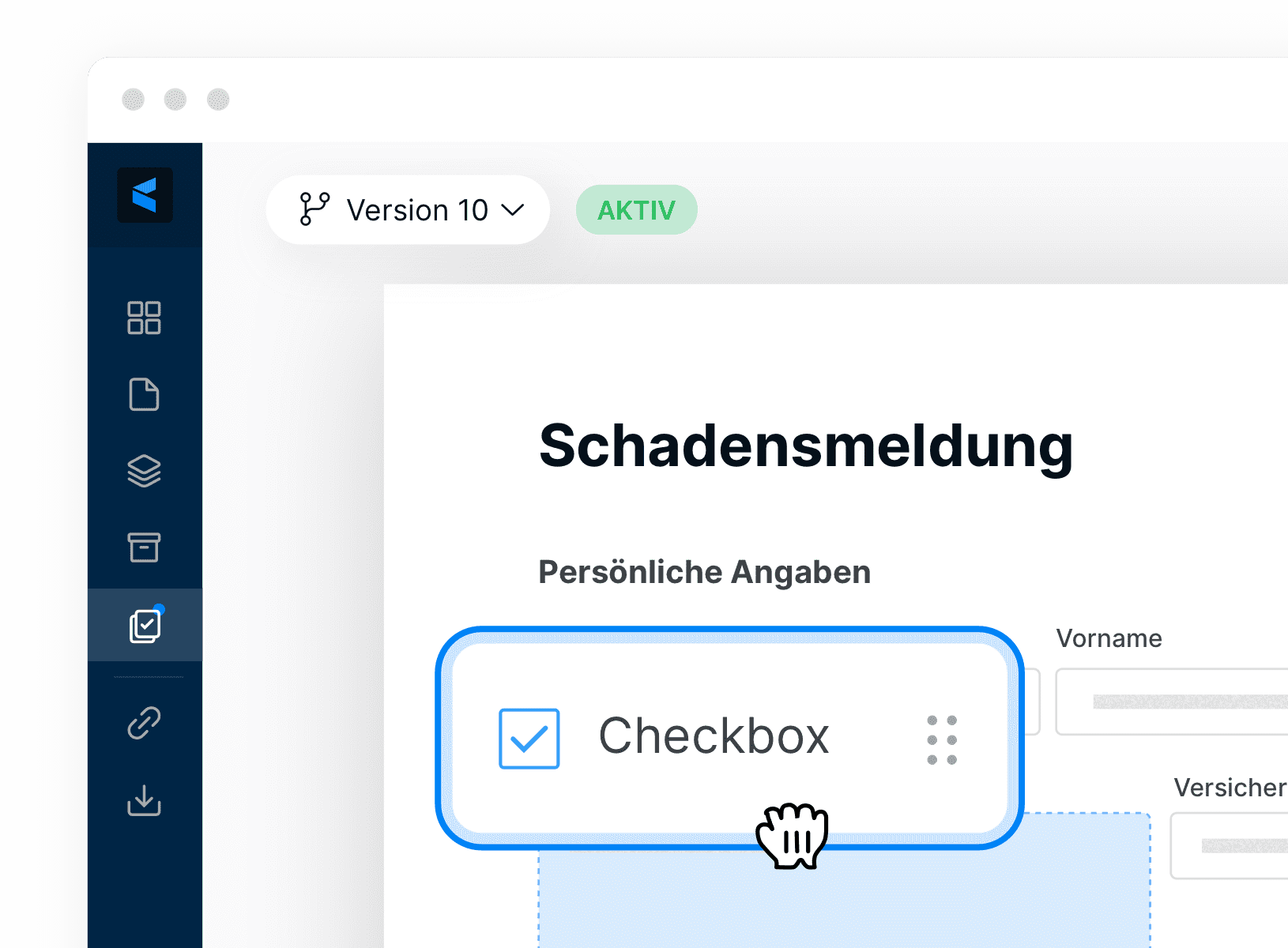Paperless Oberfläche auf der Plattform. Es wird ein neues Feld in ein Dokument gezogen.