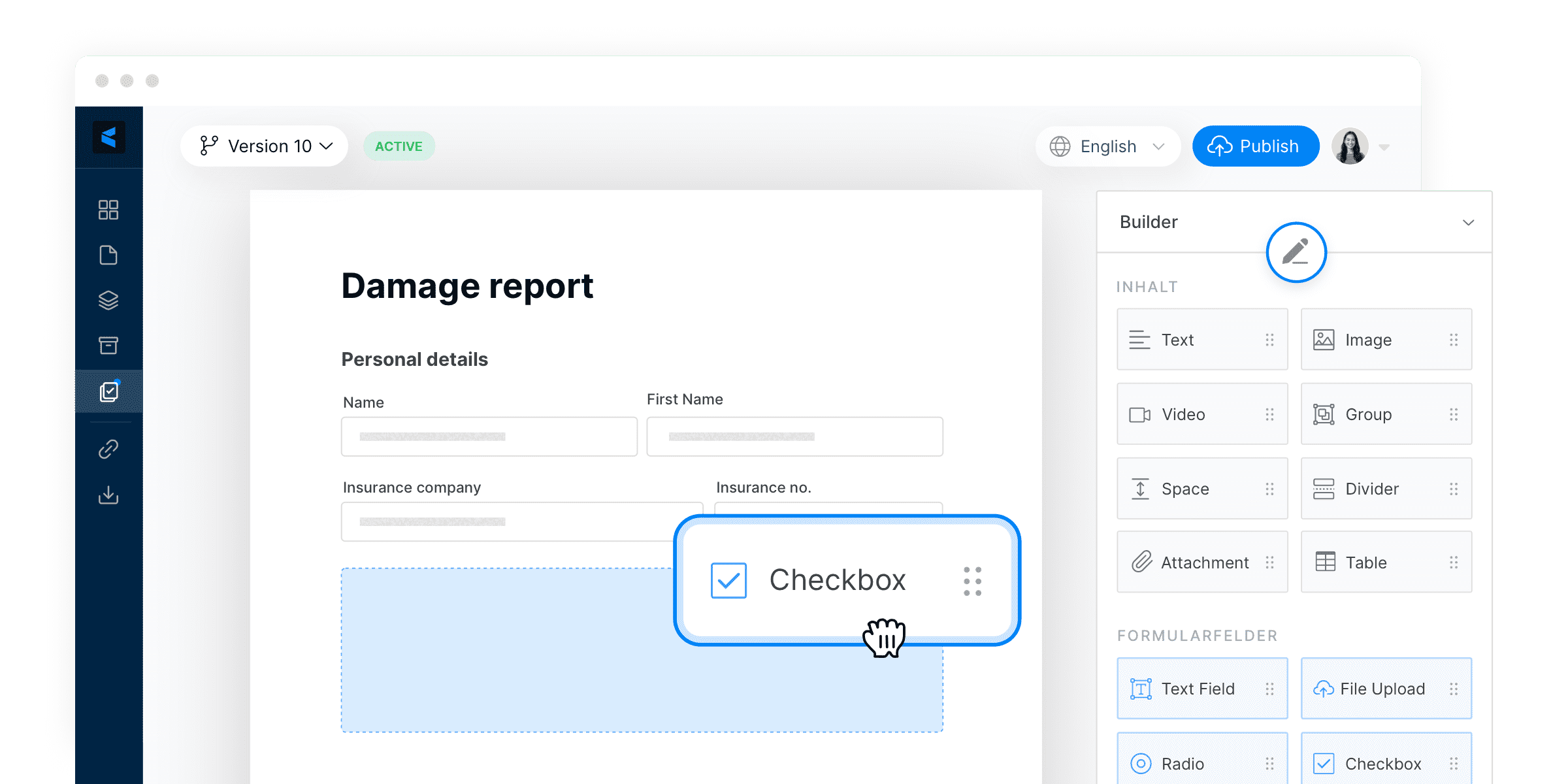 Paperless interface on the platform. A new field is dragged into a document.