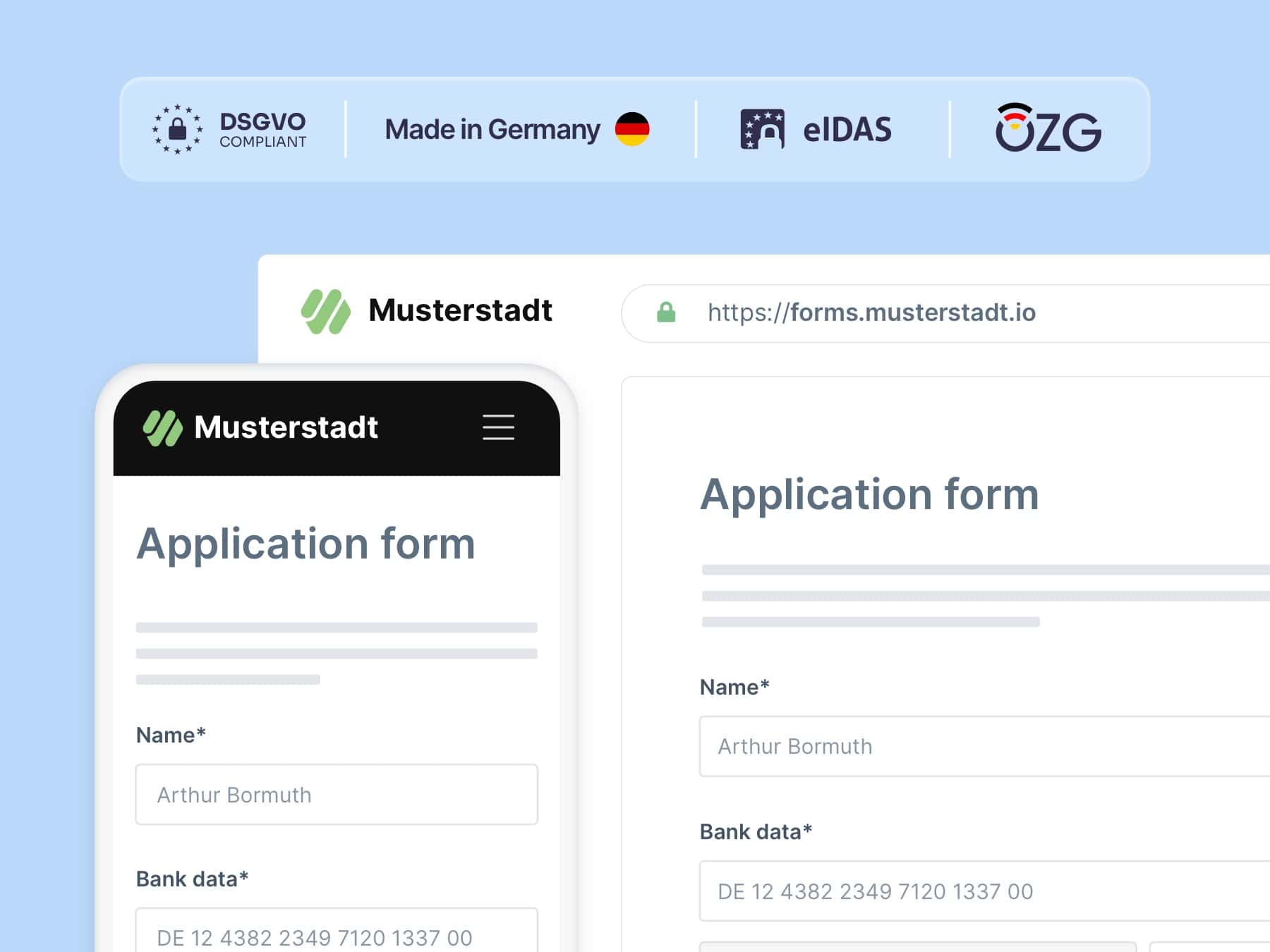 Paperless documents and forms displayed on smartphones and desktops