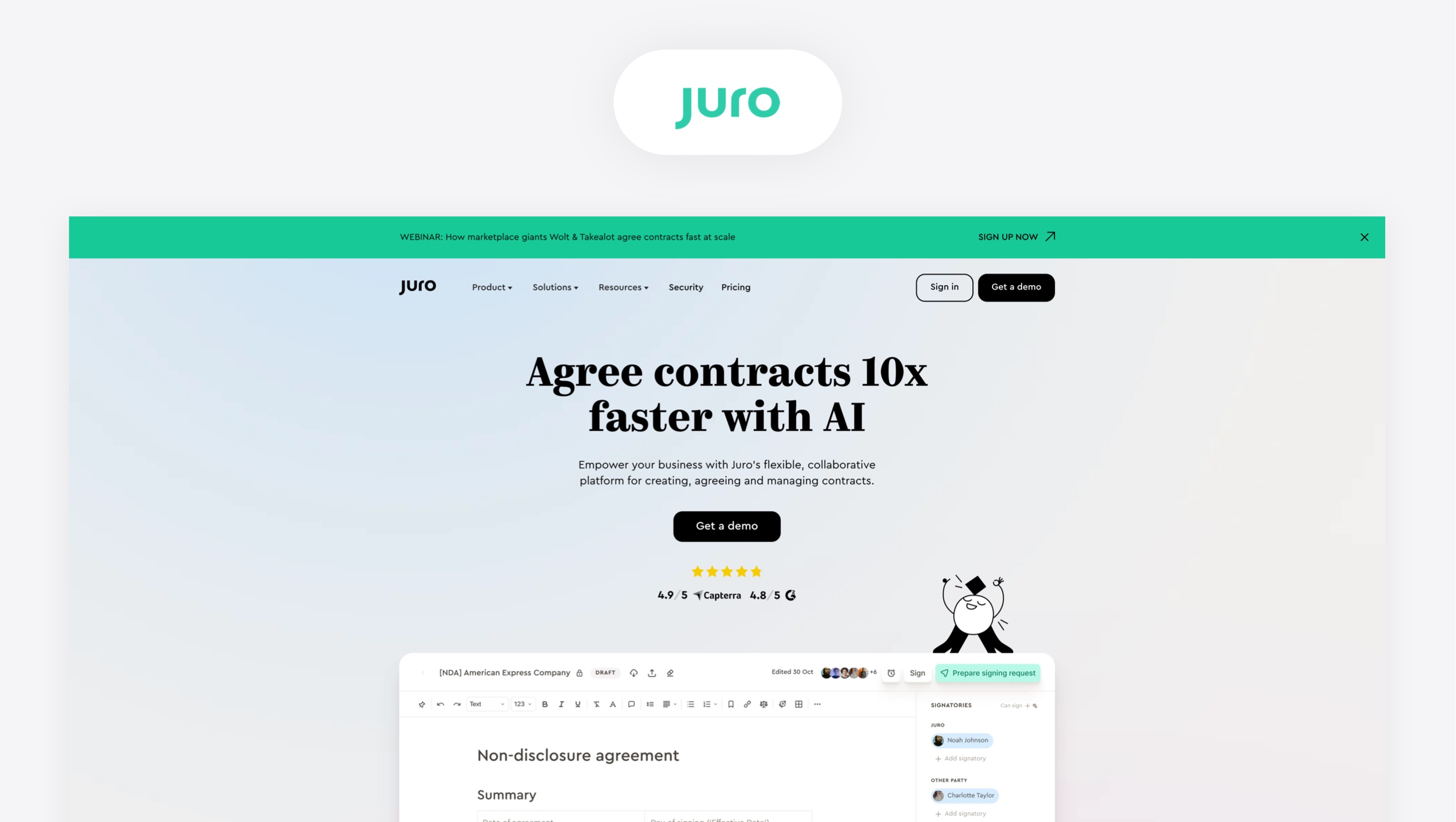 Snapshot of Juro landing page