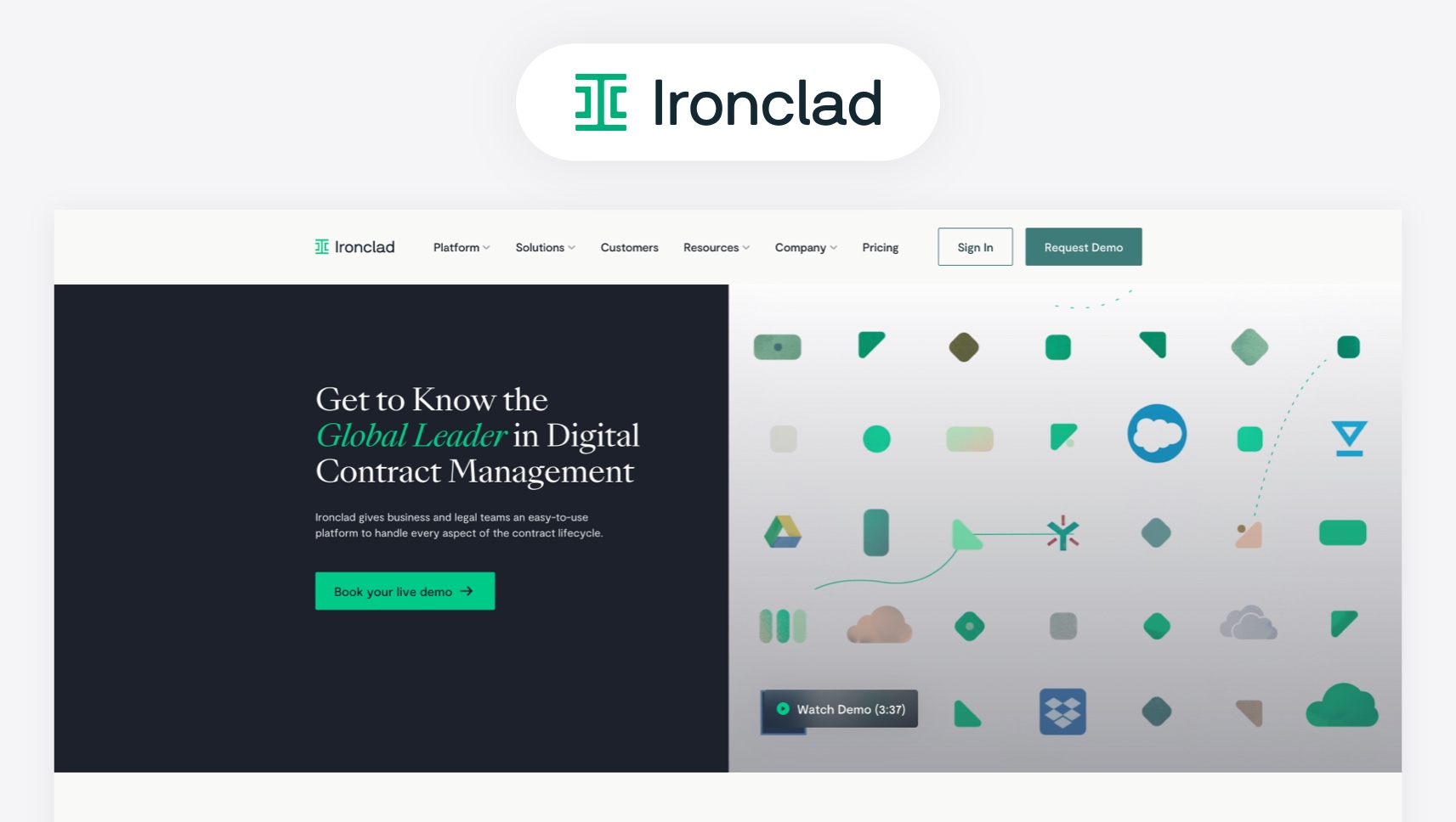 Snapshot of Ironclad landing page