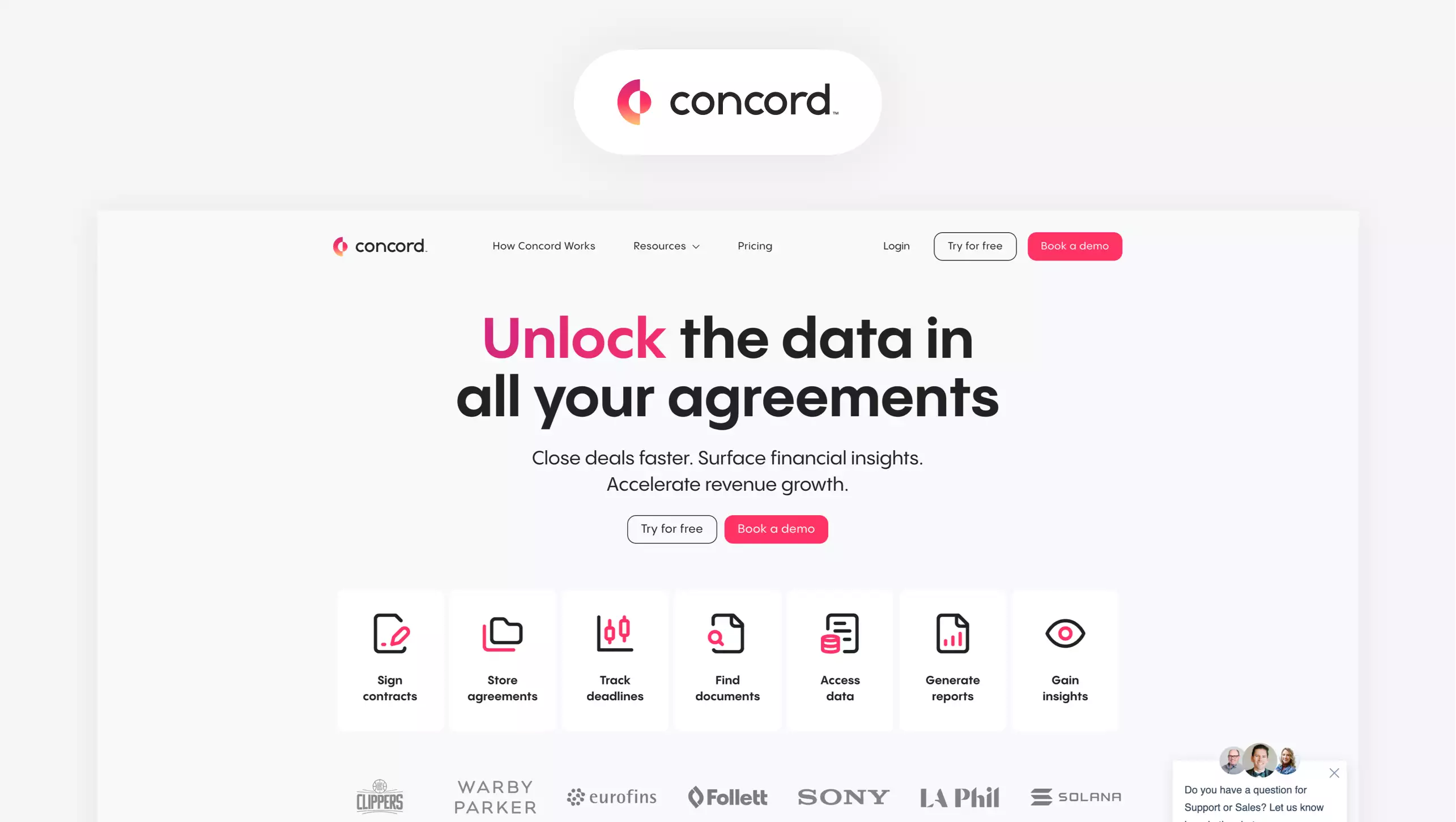 Snapshot of Concord website landing page
