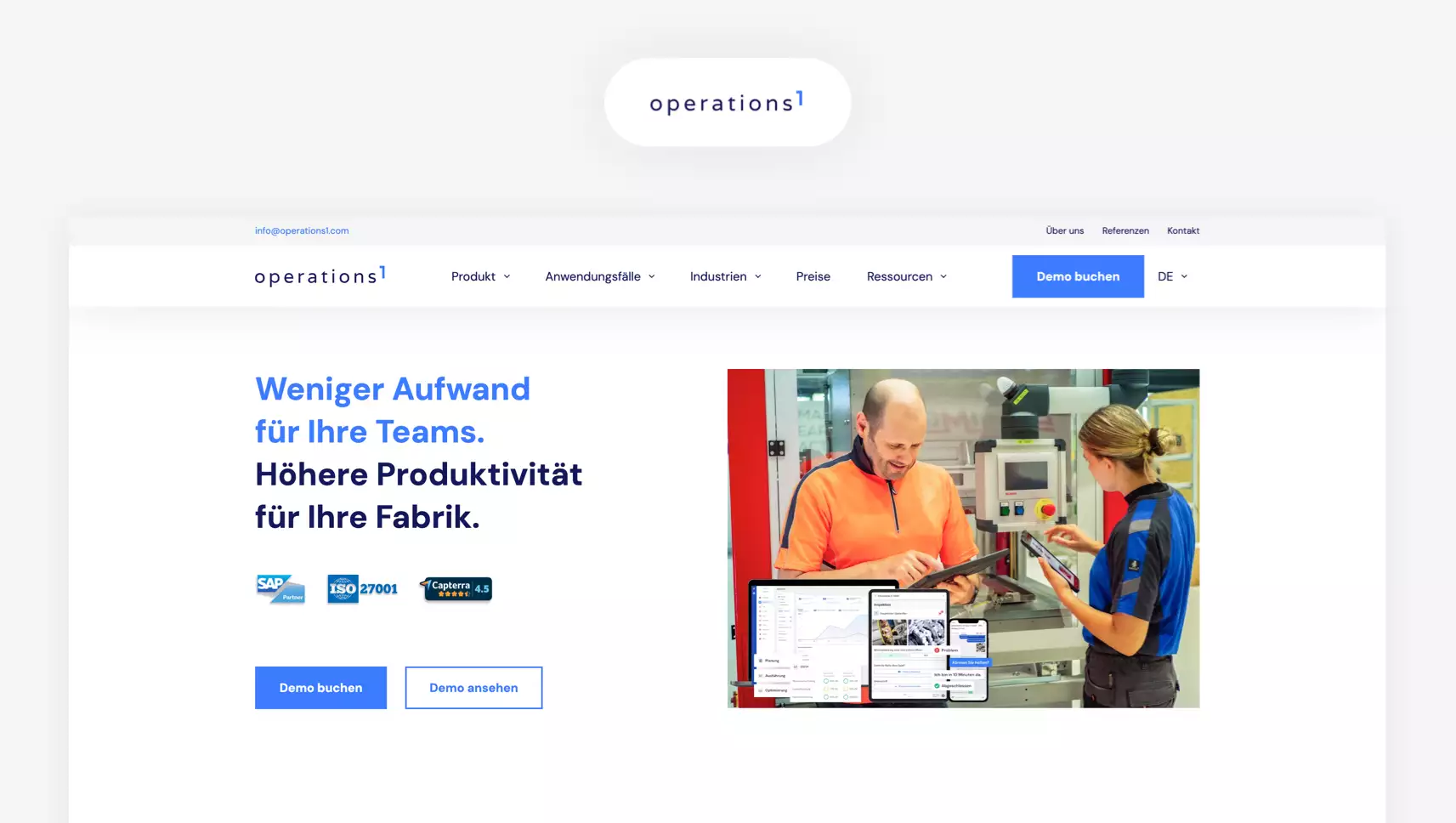Snapshot of operations1 website landing page