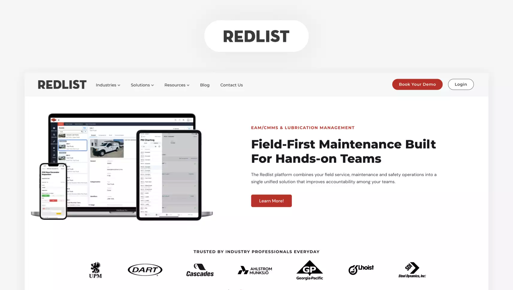 Snapshot of Redlist website landing page