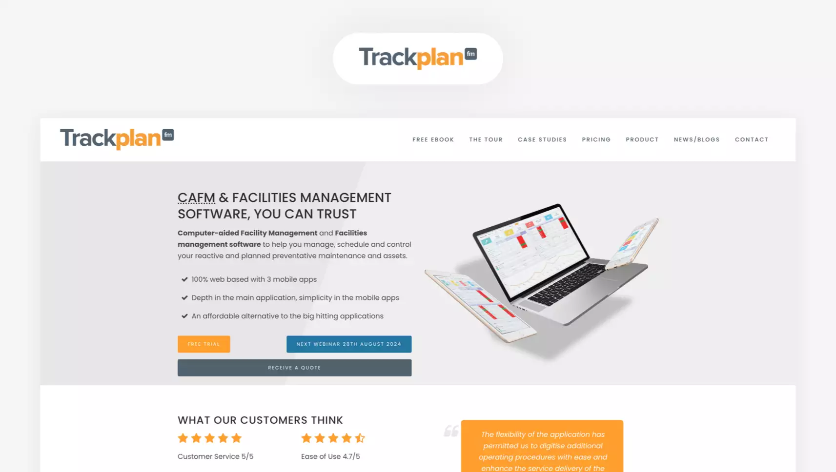 Snapshot of Trackplan website landing page