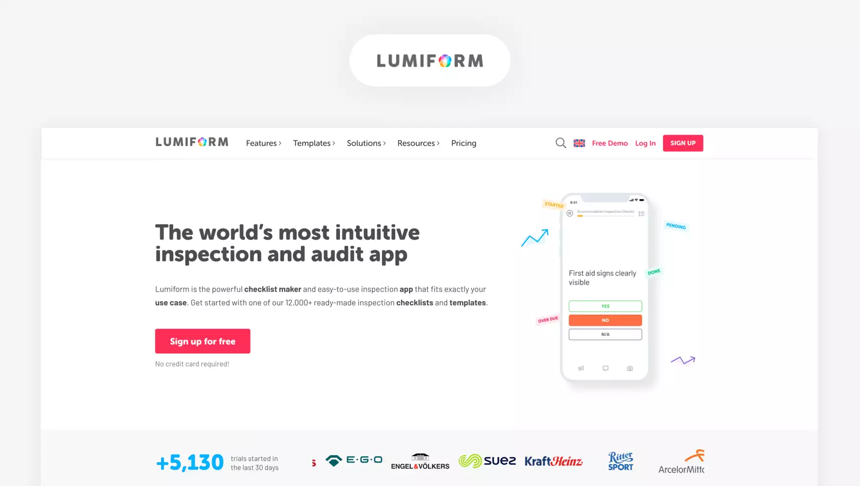 Snapshot of Lumiform website landing page