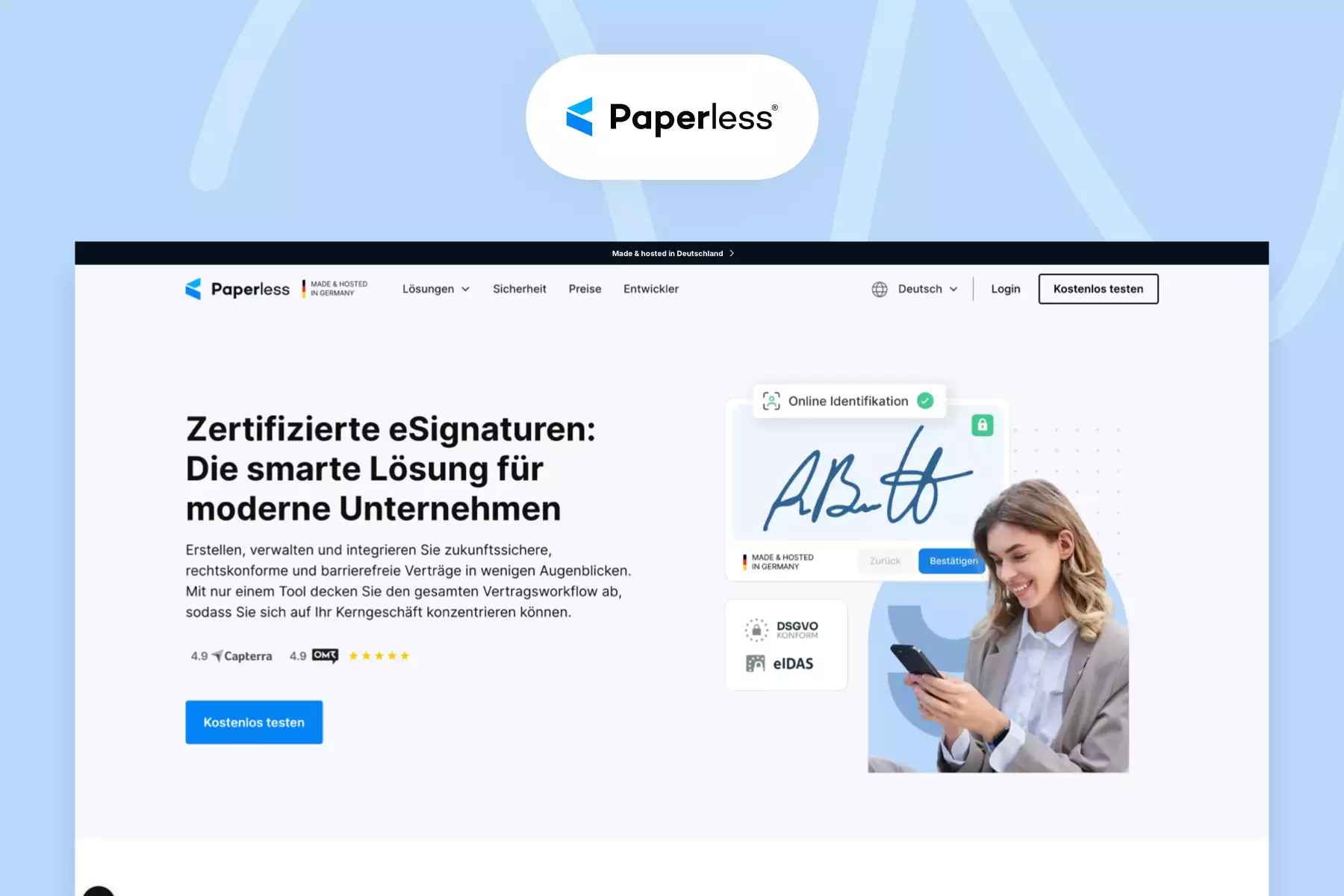 Display of logo and landing page of Paperless