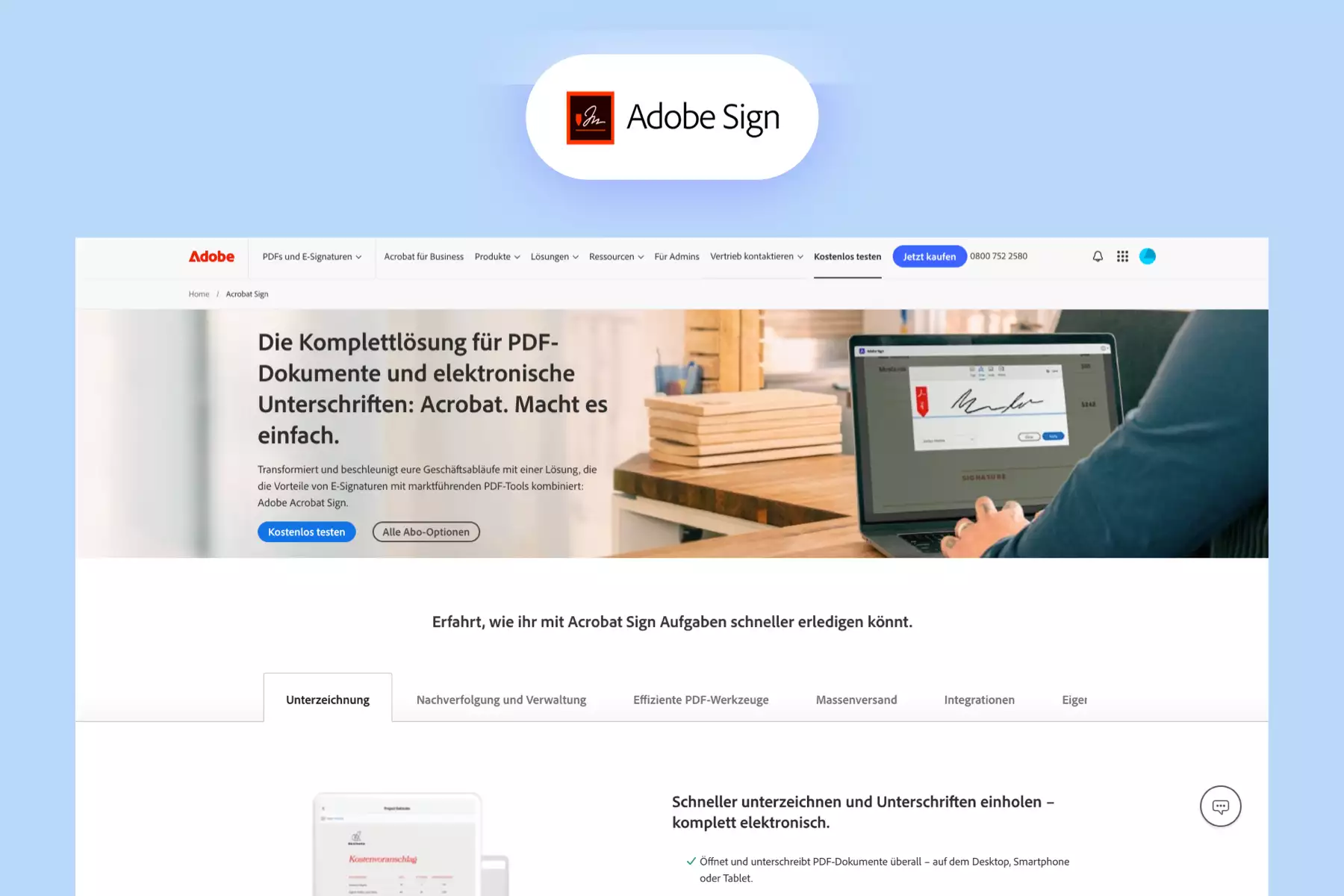 Screenshot of Adobe Sign landing page.