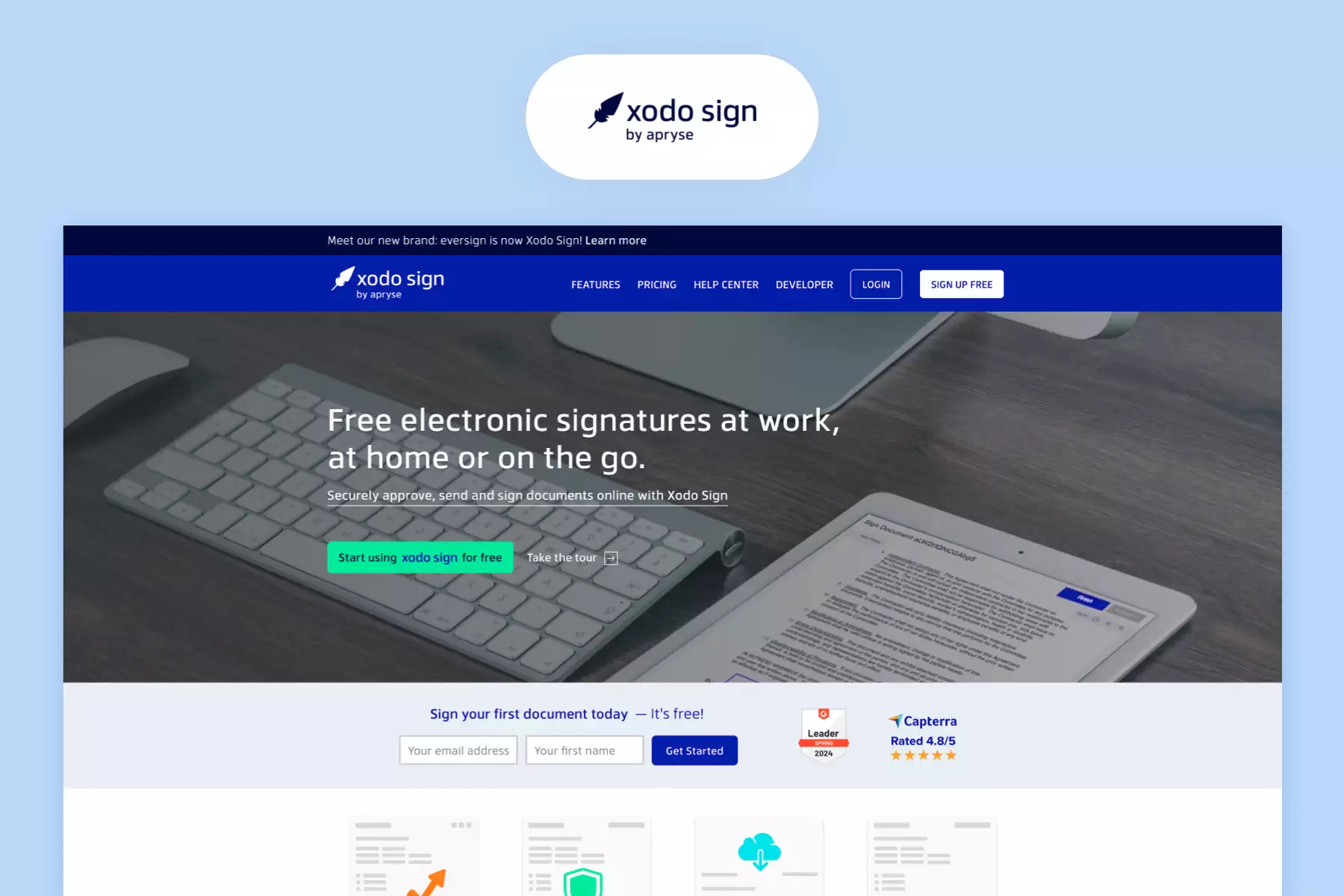 Screenshot of xodo sign landing page.