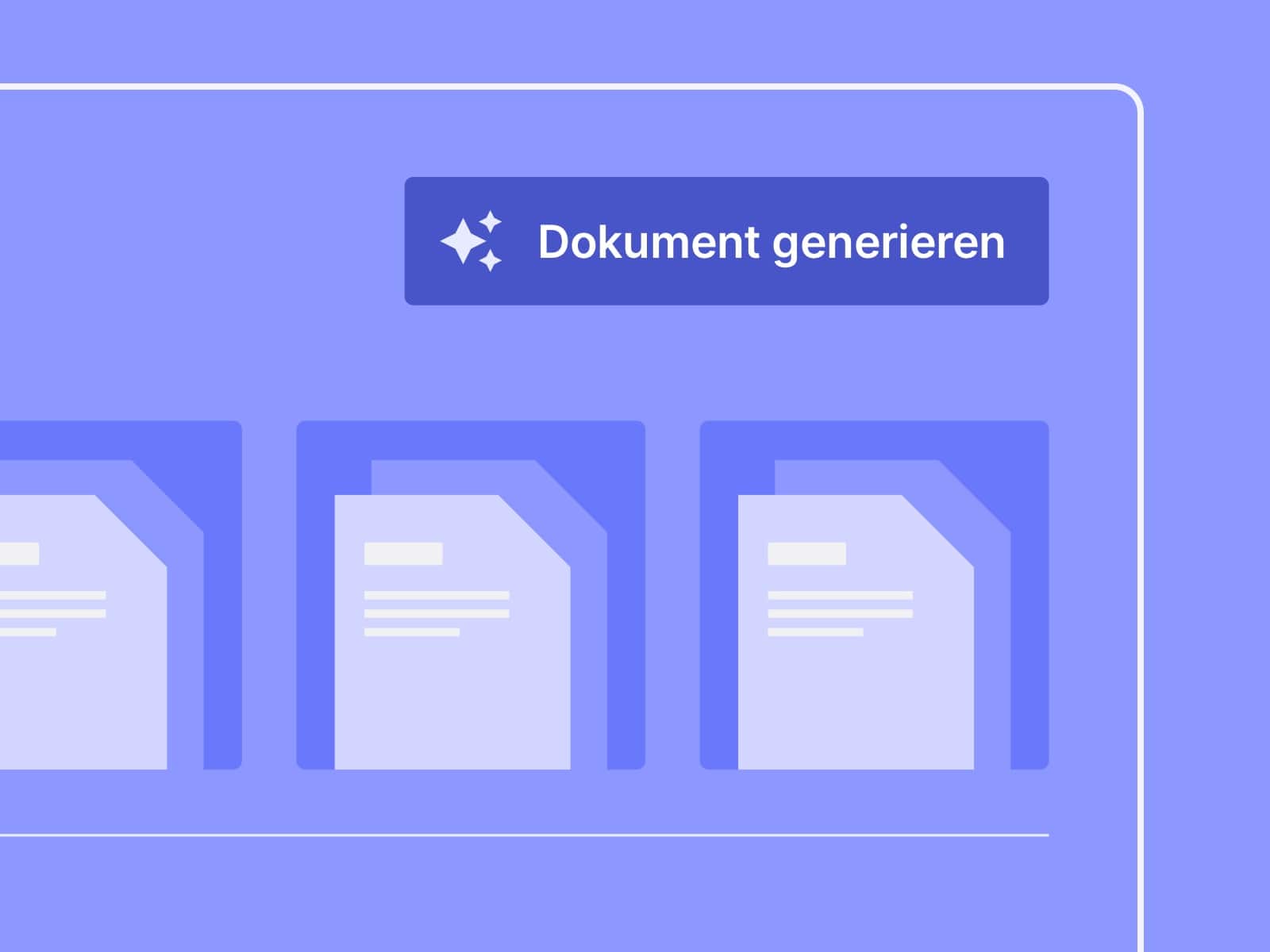 Bildausschnitt einer Plattform. Rechts oben ist ein Button mit "Dokument generieren". Darunter sind verschiedene Dokumente abgebildet.