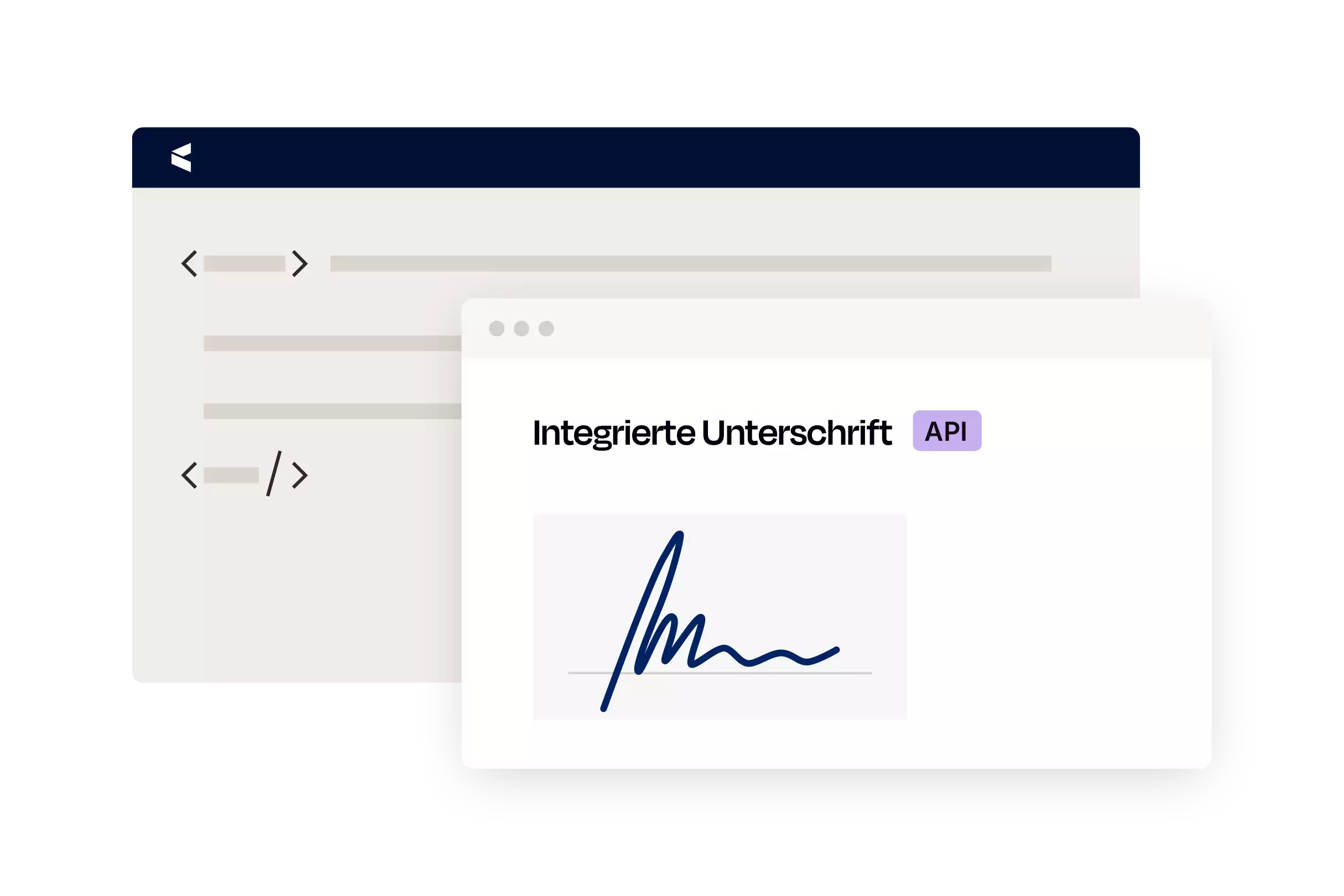Illustration einer API-Integration für digitale Signaturen mit eingebetteter Unterschrift.