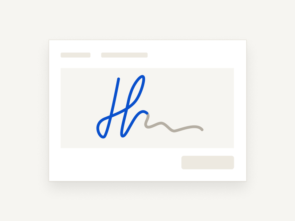 Digitale Unterschrift in Blau und Grau auf einem weißen Formularfeld auf hellem Hintergrund.
