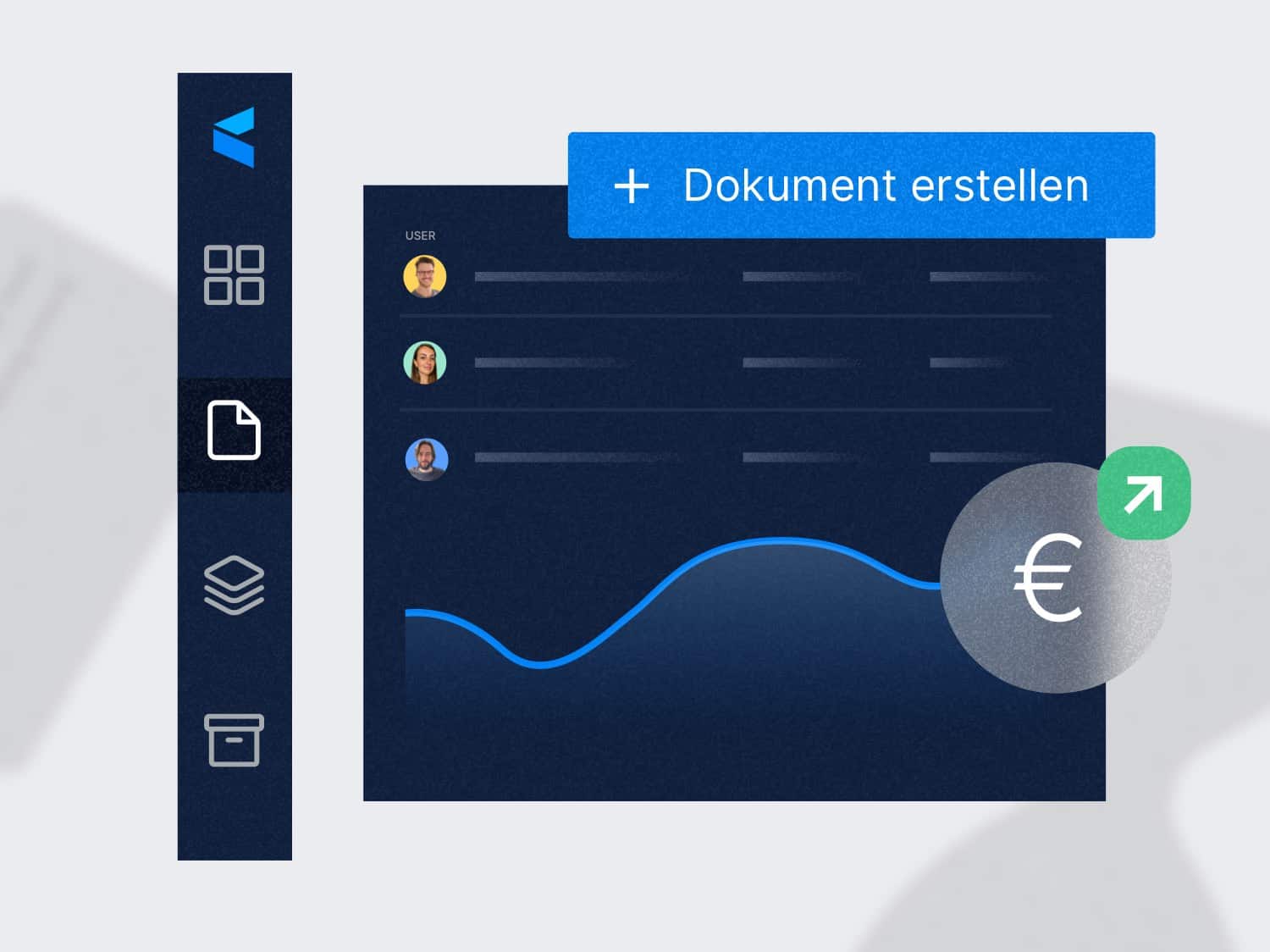 Eine Seitenleisten eines digitalen Programms oder Software mit verschiedenen Icons. Ein Interface mit Datenauswertungen.