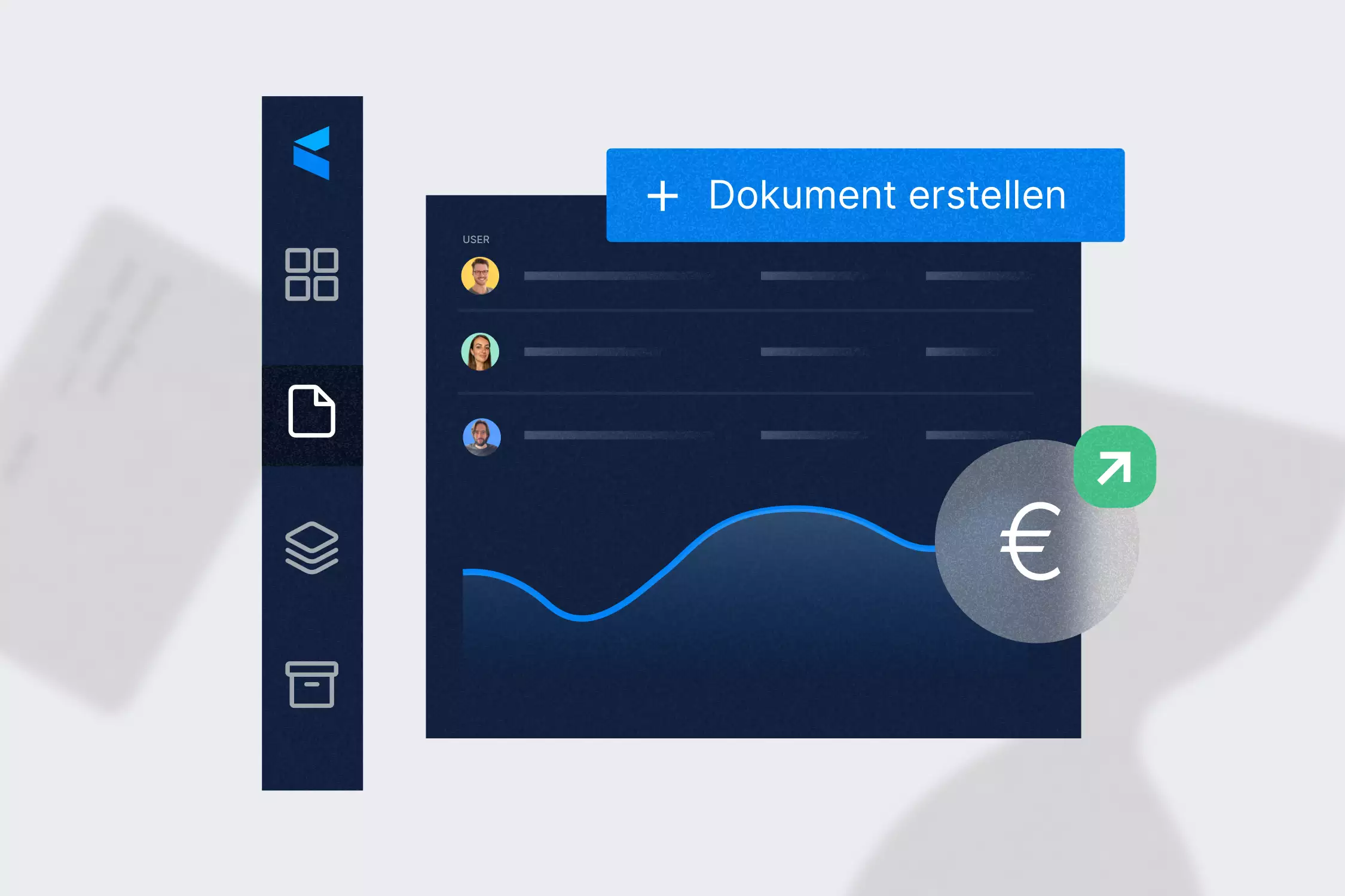 Eine Seitenleisten eines digitalen Programms oder Software mit verschiedenen Icons. Ein Interface mit Datenauswertungen.
