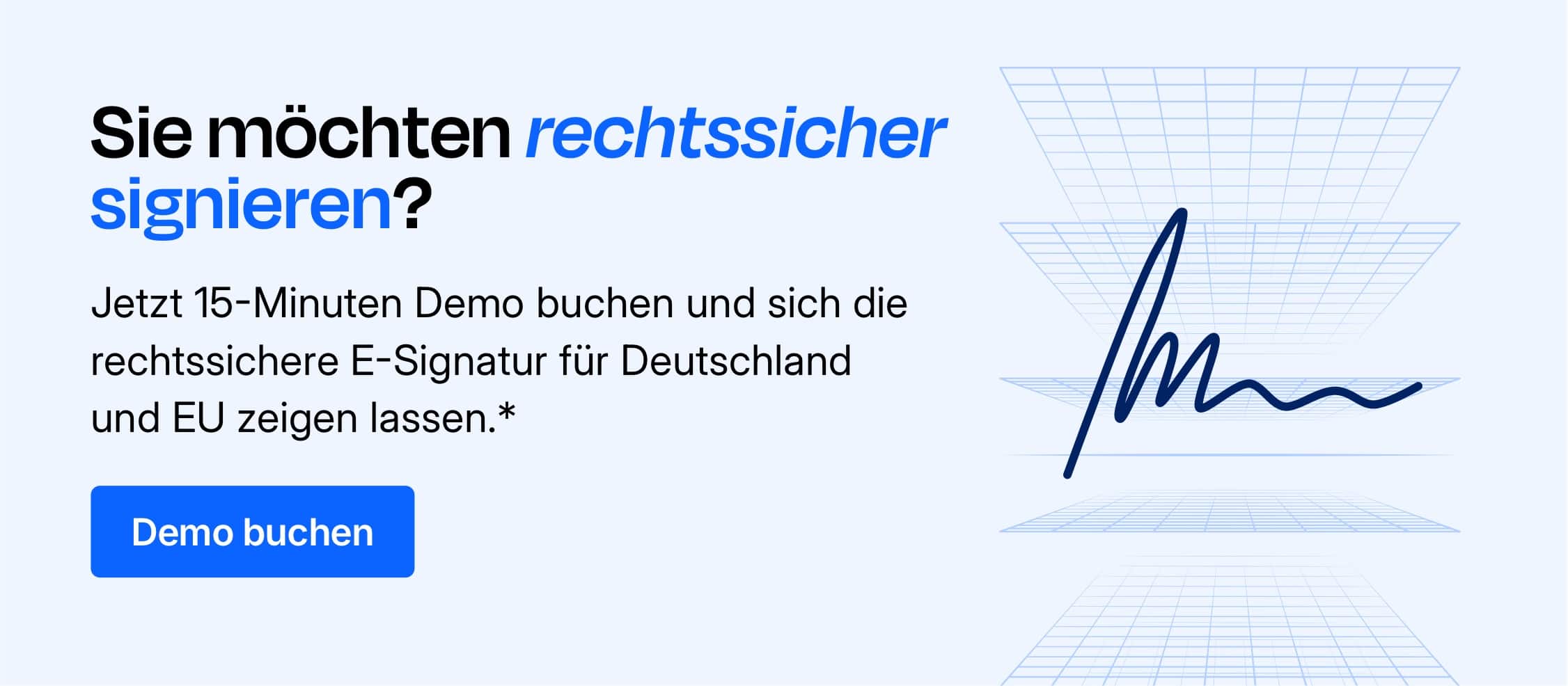 Call to action um eine kostenlose Demo zu buchen, um das E-Signatur Werkzeug für Deutschland kennenzulernen