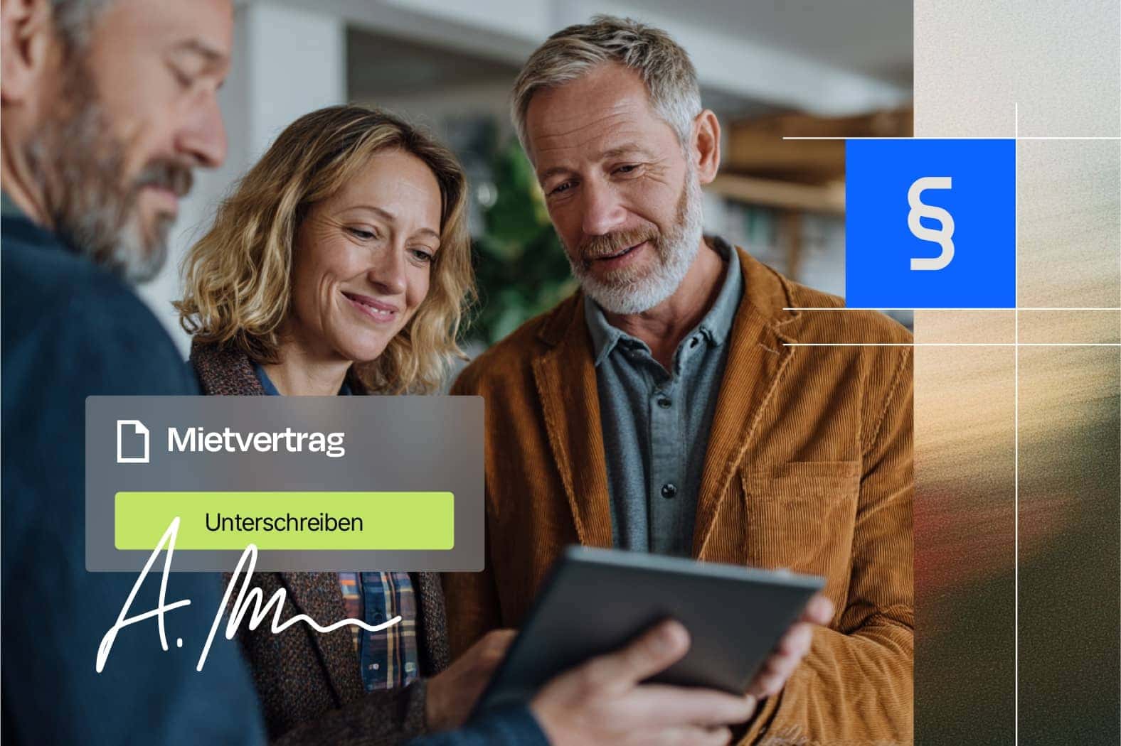 Mietvertrag mit digitalem Signaturfeld auf einem Laptop-Bildschirm – Symbolbild für das rechtsgültige digitale Unterschreiben von Mietverträgen