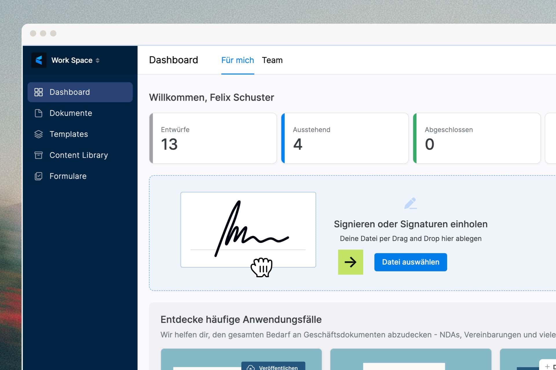 Paperless platform app wie Sie digital unterschreiben im Dashboard