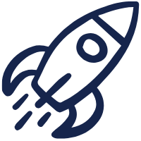 Dark blue gear icon symbolizing settings or configuration.