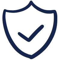 Dark blue shield icon with a checkmark symbol inside representing security or protection.