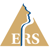 Logo der European Rhinologic Society mit stilisiertem Nasenprofil in Blau auf goldfarbenem Dreieck mit den Buchstaben ERS.