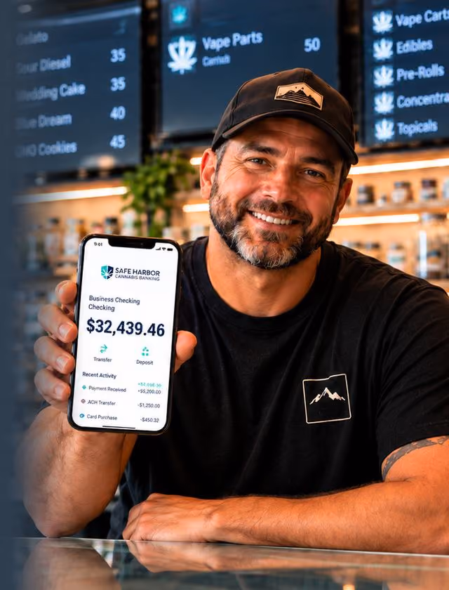 man with a mobile cannabis banking