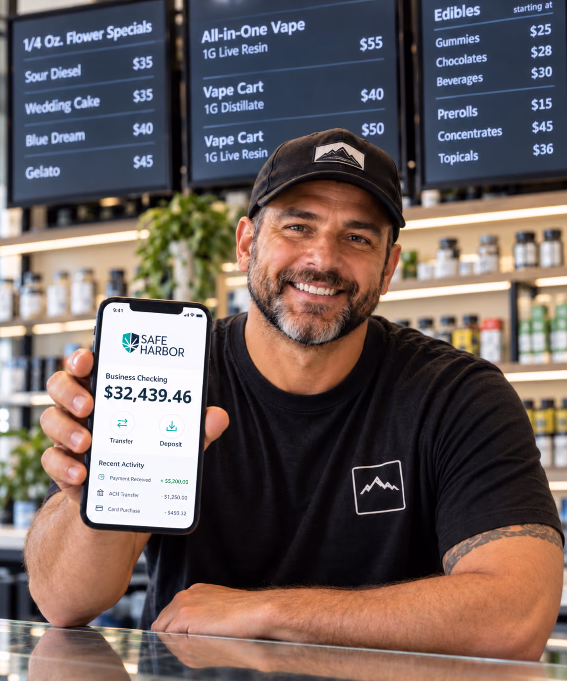 man with a mobile cannabis banking