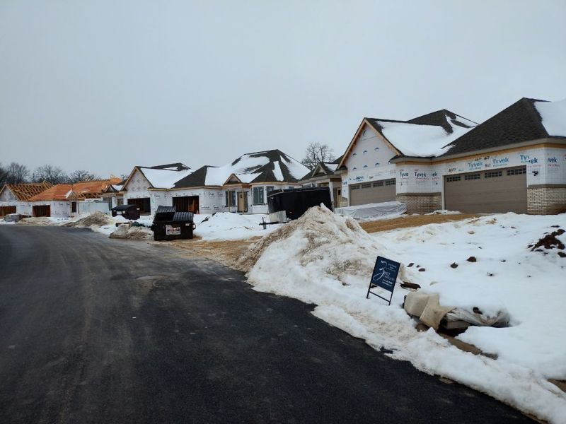 Row of senior living houses under construction in Rockford, IL