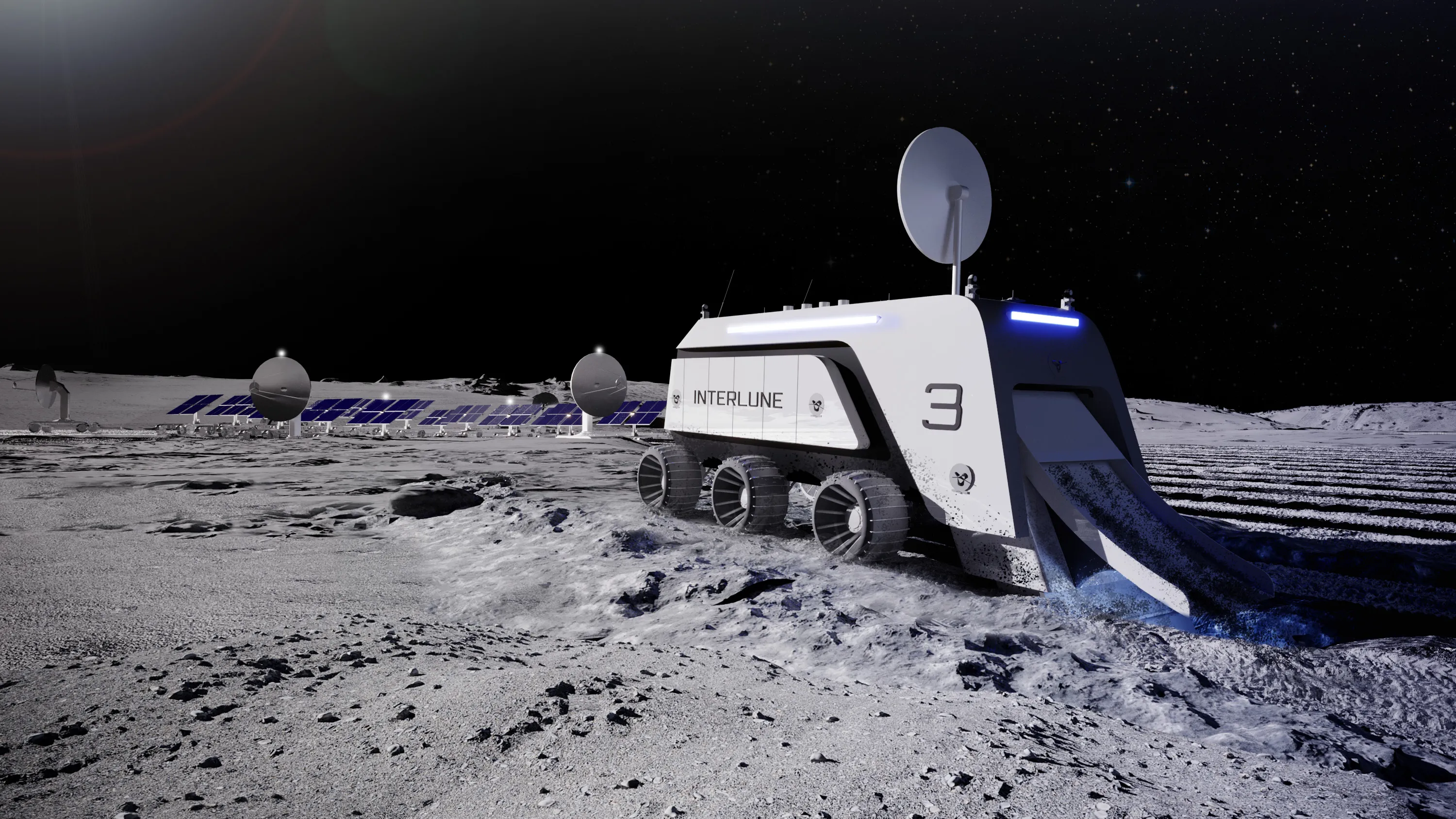 Vizuální model nového stroje od Interlune pro detekci a těžbu přírodních zdrojů z vesmíru
