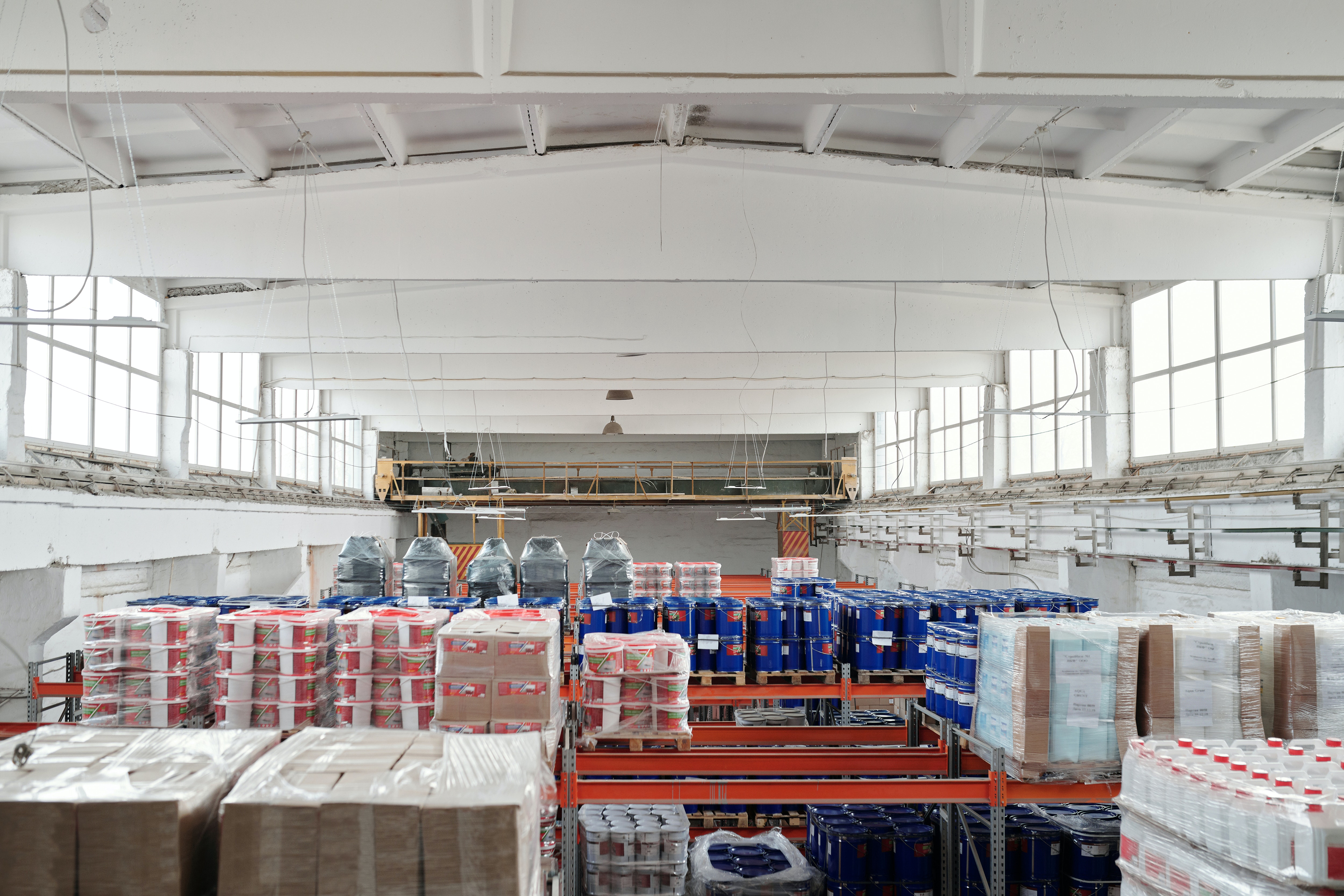 warehouse pallets stacked in a fulfillment center