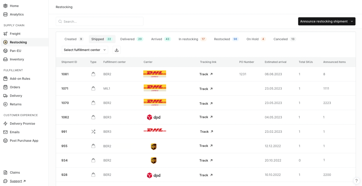 restocking screen