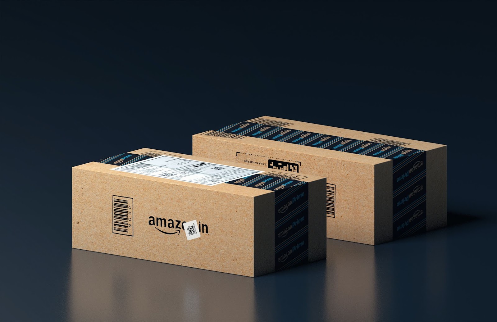 Amazon parcels in amazon brown boxes