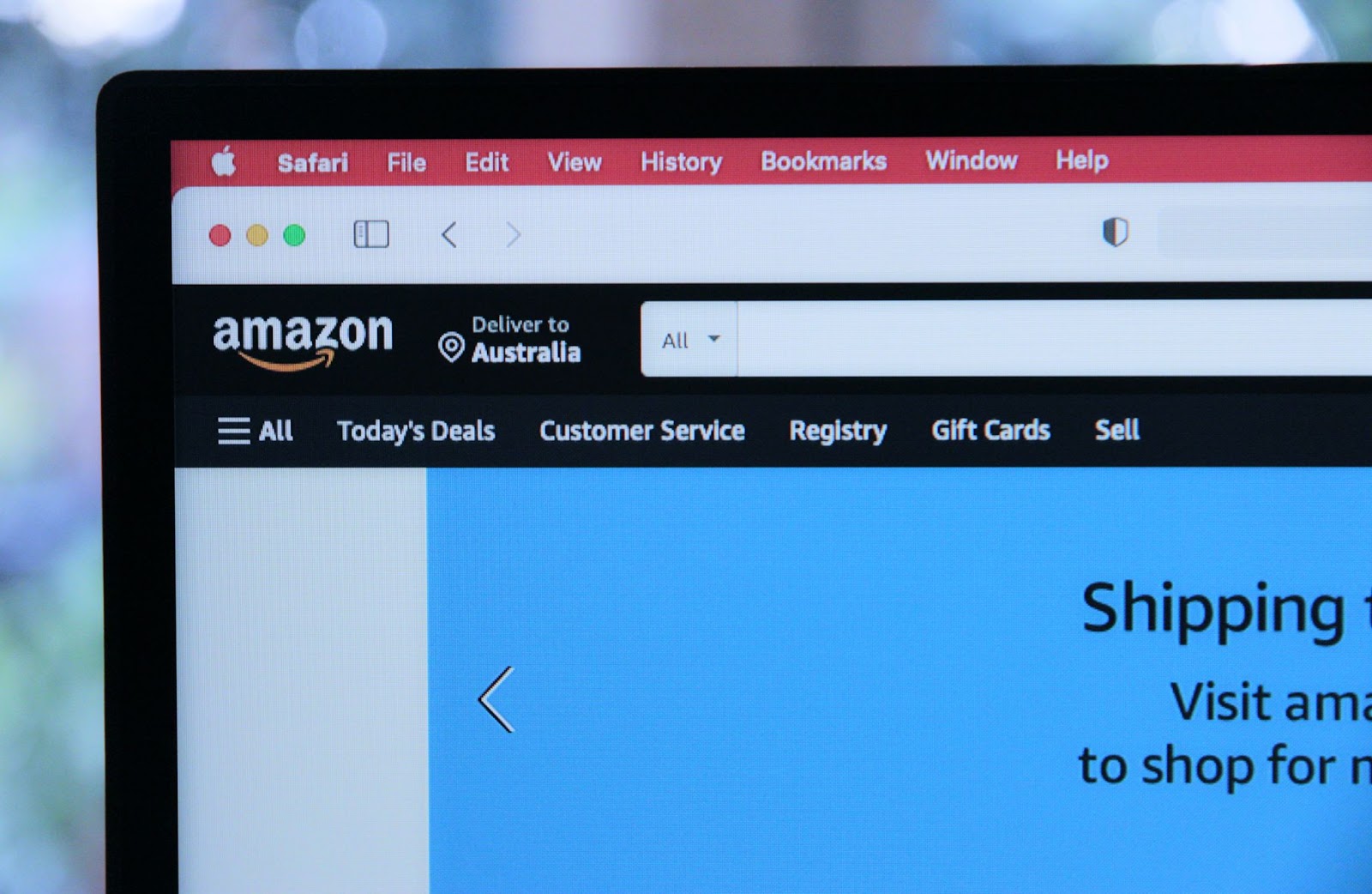 laptop screen showing Amazons's website with deliver to Australia