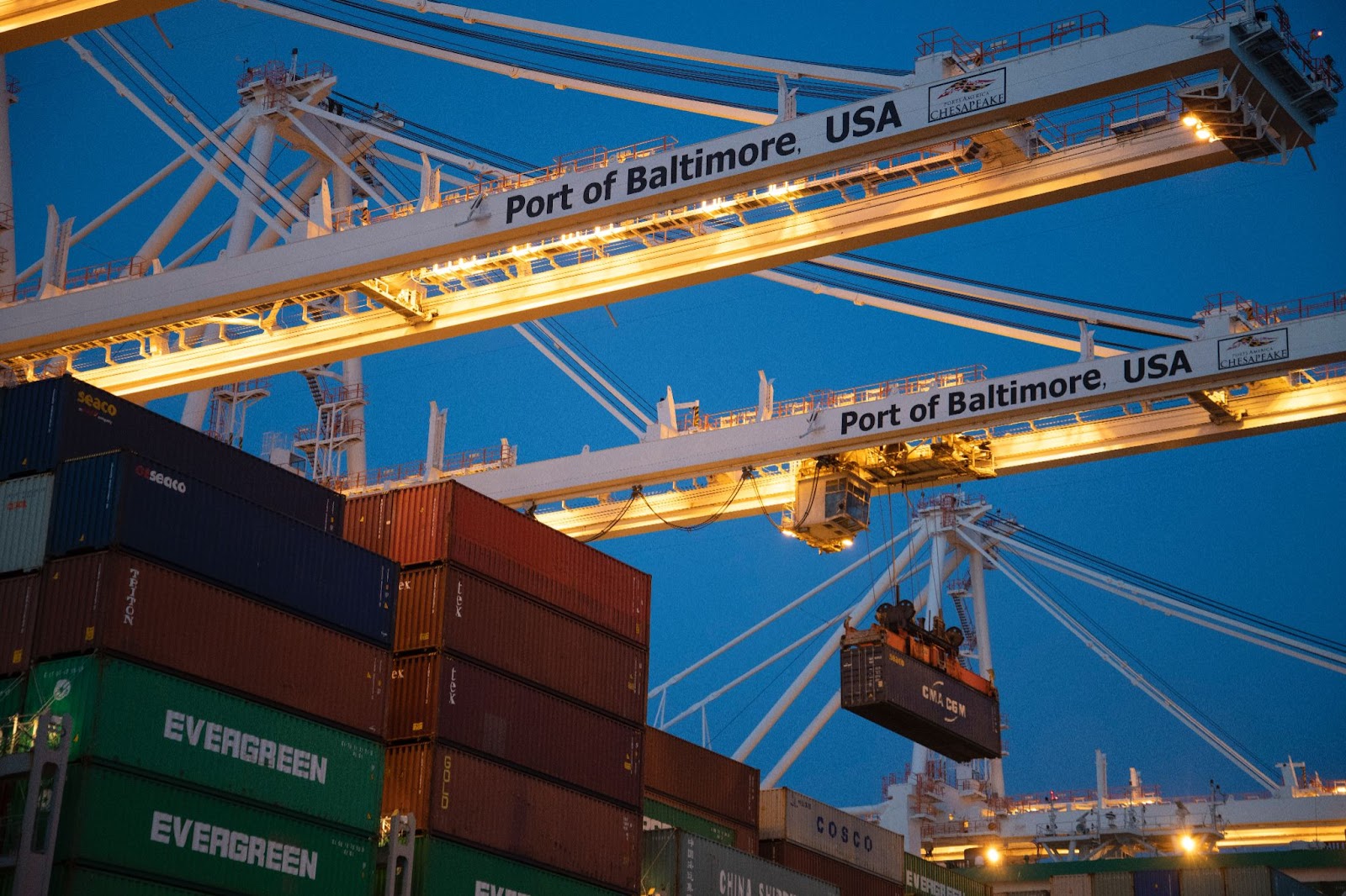A US port unloads freight containers