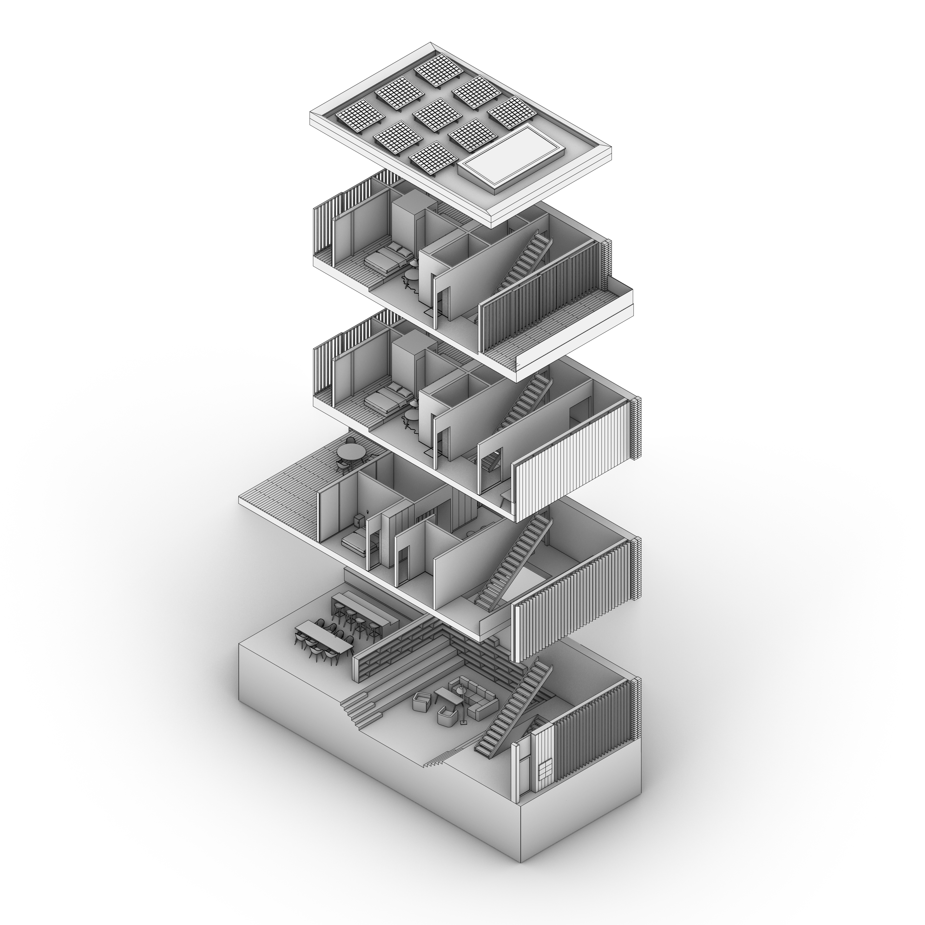 Architekturmodell eines mehrstöckigen Wohngebäudes mit Holz- und Glasfassade – Modellbau Projektbeispiel