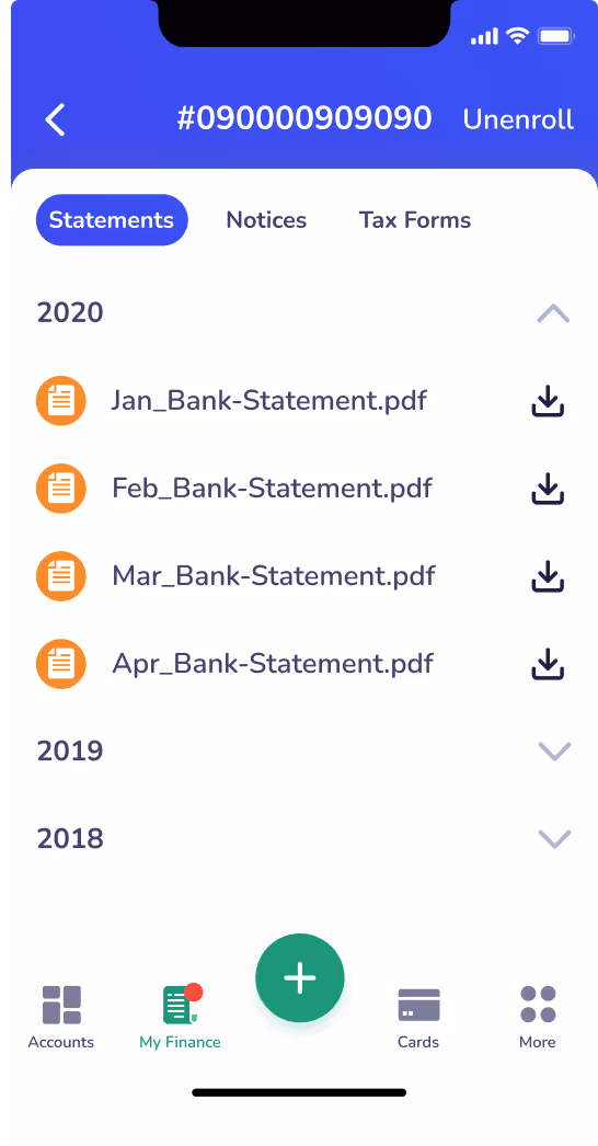 Statements mobile screen