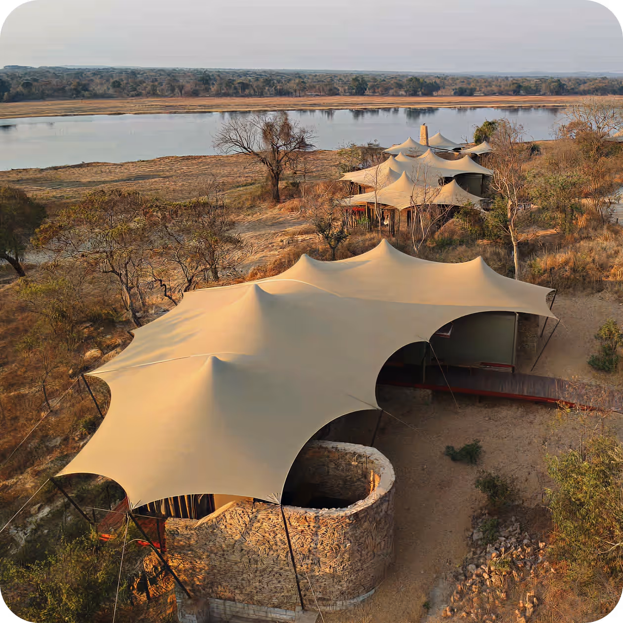 Image with tented place in the sundown
