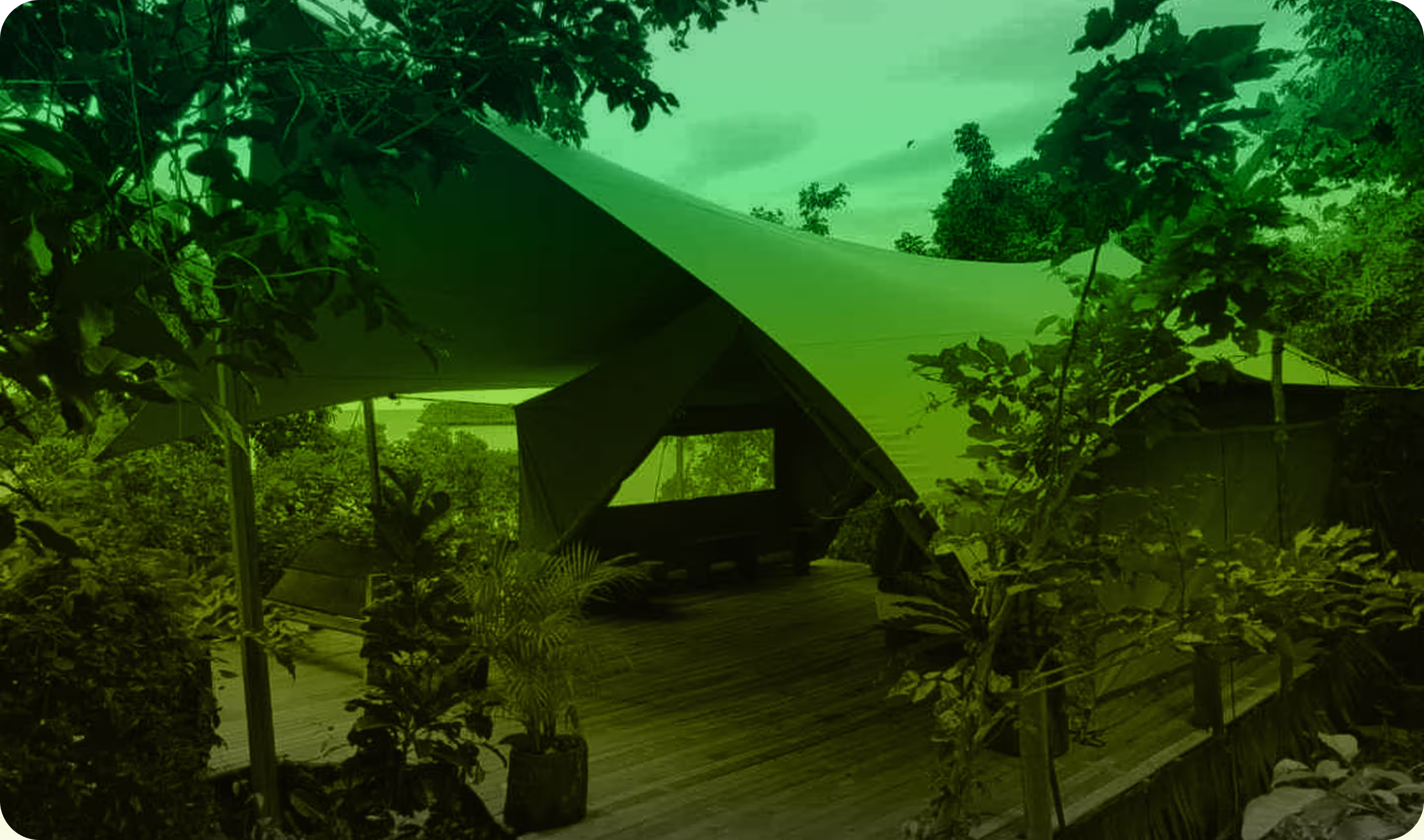 Image with tented bungalo in the wood