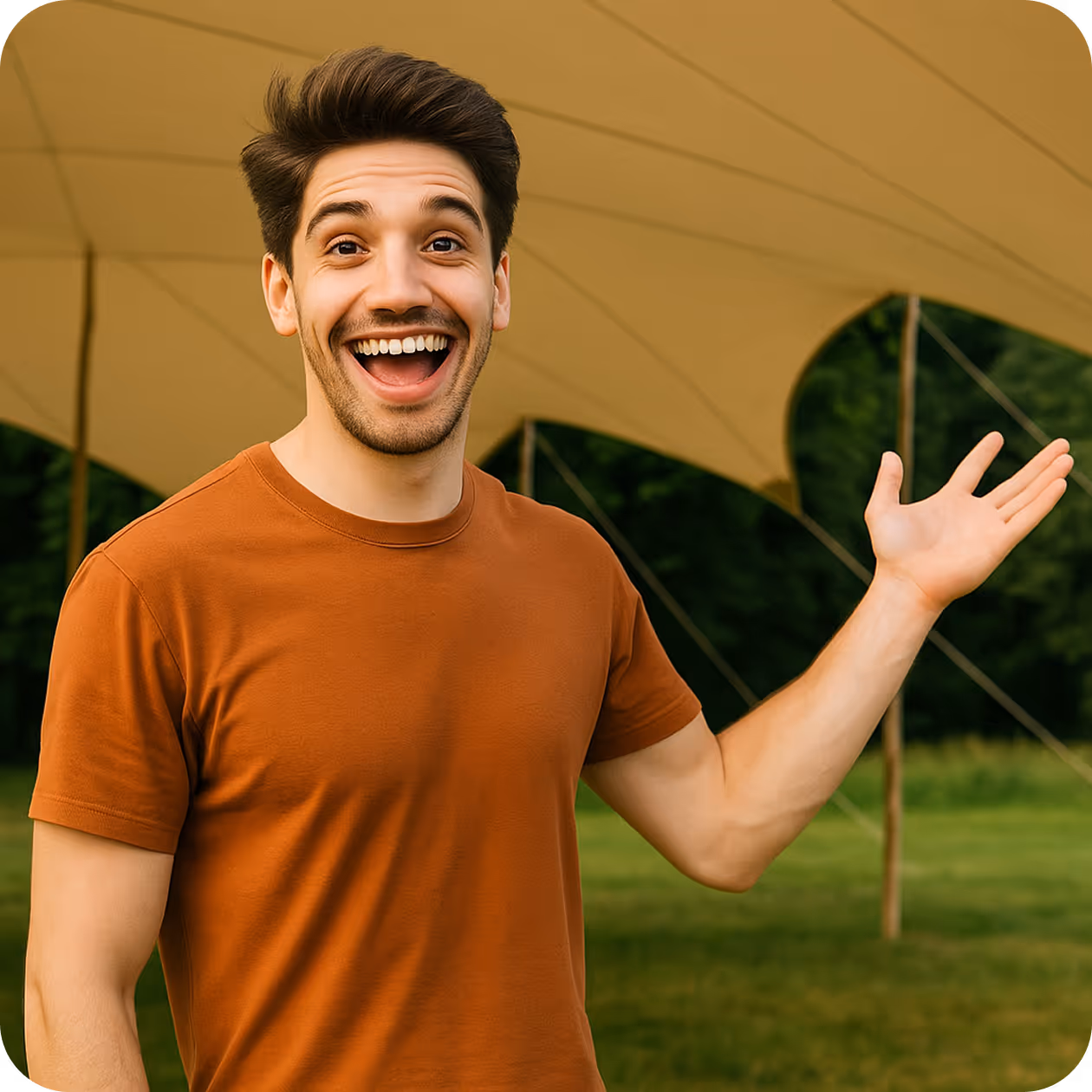Happy man under our great tent