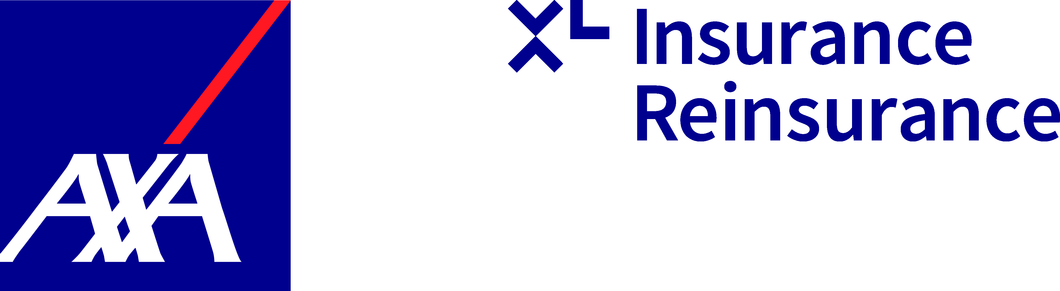 AXA Insurance Reinsurance logo with blue background and red diagonal line.
