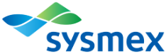 Sysmex company logo with green and blue abstract shapes above the blue text.