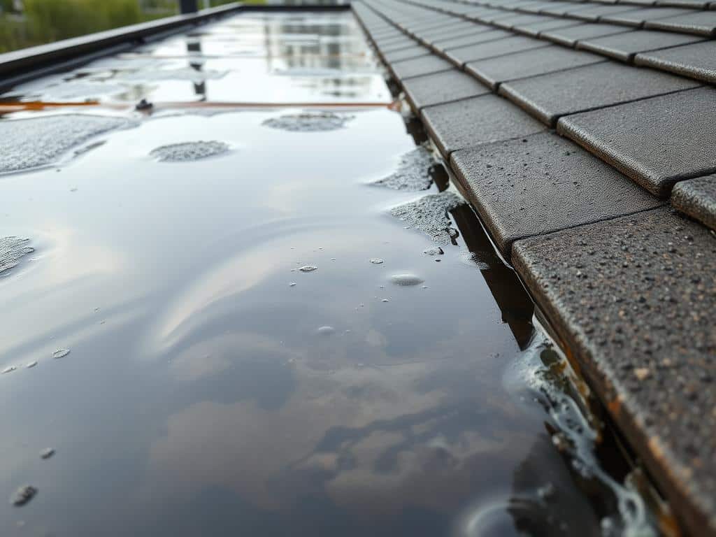 een foto met water op een plat dak