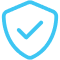 Blue shield outline with a checkmark inside, symbolizing security or verification.