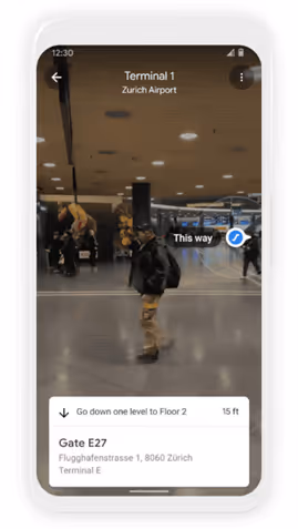Figure 2. Google Maps Live View showing a user navigation direction inside Zurich Airport