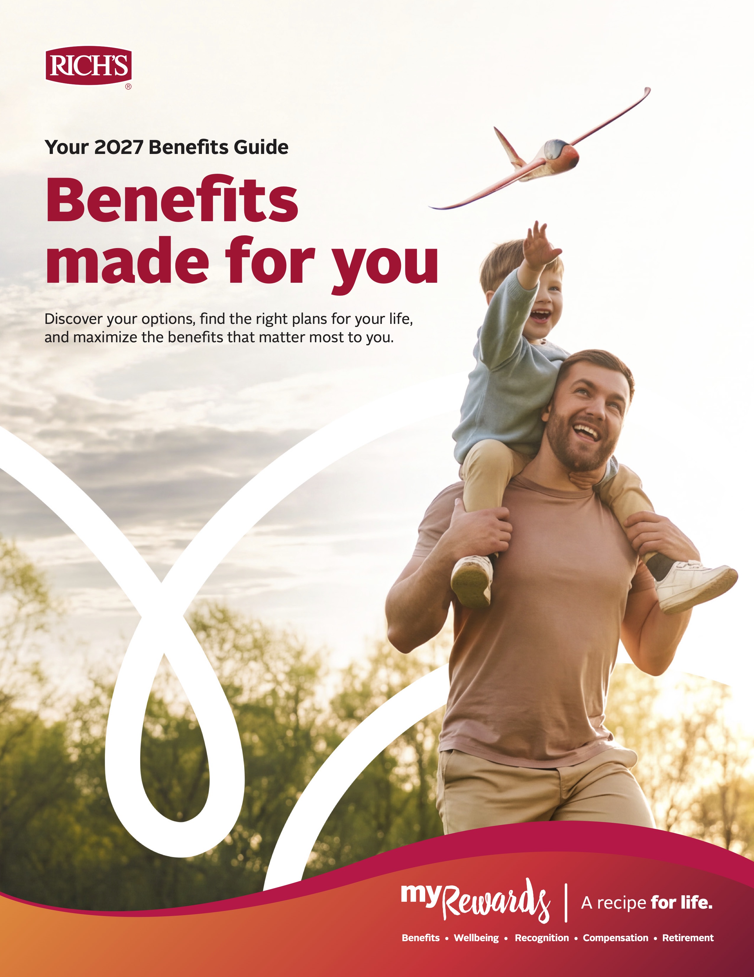 Richs 2027 Benefits Guide showing happy father and child enjoying outdoors together