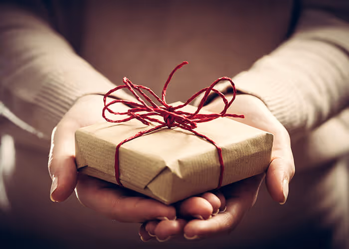 Hands holding a wrapped gift
