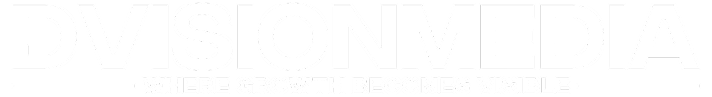 Dvsionmedia logo white version text.