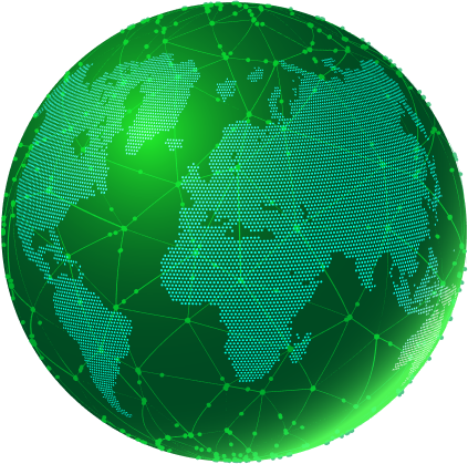 A greem globe representing the world.