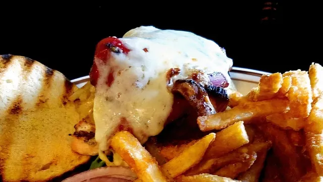Chicken grilled breast with bacon sandwich the luxe with french fries