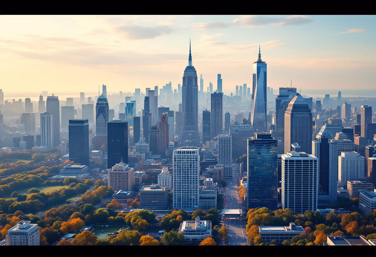image of bustling city skyline (for a real estate tech)